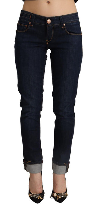 Pantalones vaqueros ajustados de algodón azul de tiro bajo para mujer