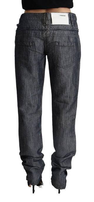 Pantalones vaqueros rectos de ramio gris oscuro de tiro medio y cintura ancha