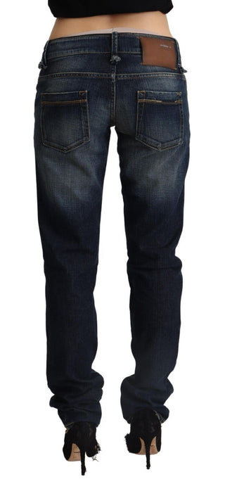 Dunkelblaue, ausgewaschene Skinny Jeans aus Baumwolle mit niedriger Leibhöhe