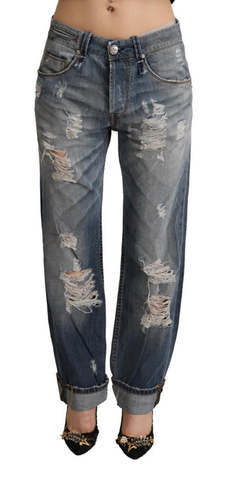 Pantalones vaqueros rectos de algodón azul desgastado de tiro medio