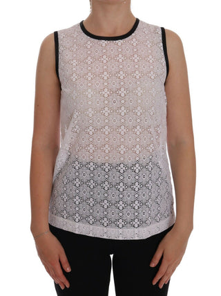 Weißes Tank-Top aus Nylon mit Blumenstickerei