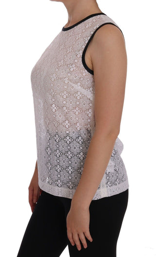 Weißes Tank-Top aus Nylon mit Blumenstickerei