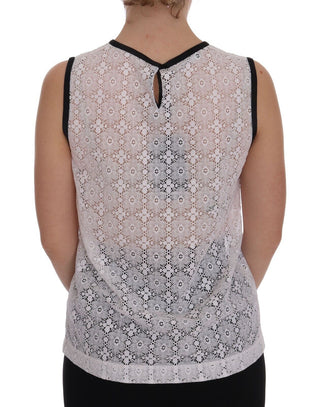 Weißes Tank-Top aus Nylon mit Blumenstickerei