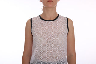Weißes Tank-Top aus Nylon mit Blumenstickerei