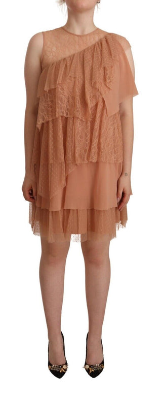Rosa ärmelloses Mini-Shift-Kleid mit Spitze und Lagen