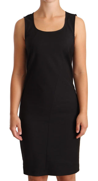 Vestido negro sin mangas de mezcla de algodón hasta la rodilla