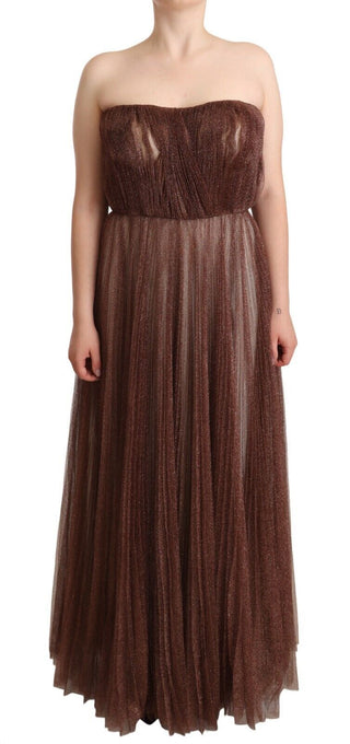 Metallic-Bronze Maxi-Abendkleid aus Polyester