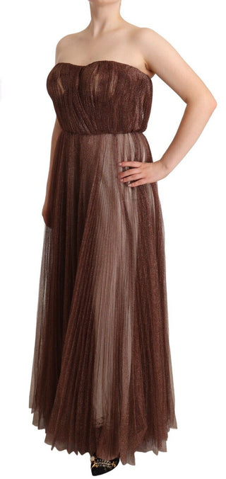 Metallic-Bronze Maxi-Abendkleid aus Polyester