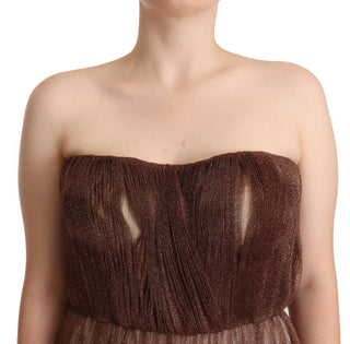 Metallic-Bronze Maxi-Abendkleid aus Polyester