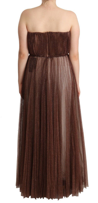 Metallic-Bronze Maxi-Abendkleid aus Polyester