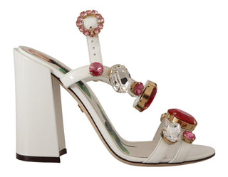 Weiße Leder-Keira-Heels-Sandalen mit Kristallen