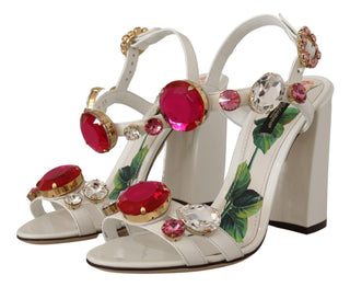 Weiße Leder-Keira-Heels-Sandalen mit Kristallen
