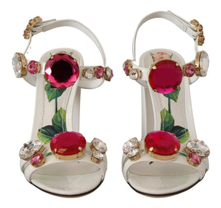Weiße Leder-Keira-Heels-Sandalen mit Kristallen