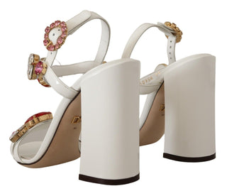 Weiße Leder-Keira-Heels-Sandalen mit Kristallen