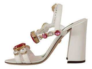 Weiße Leder-Keira-Heels-Sandalen mit Kristallen