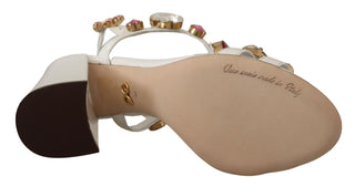 Weiße Leder-Keira-Heels-Sandalen mit Kristallen