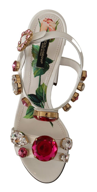 Weiße Leder-Keira-Heels-Sandalen mit Kristallen