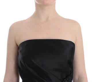 Vestido lápiz negro sin tirantes con adornos