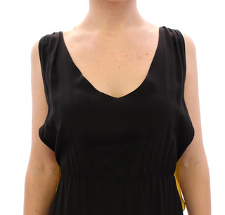 Vestido cóctel de seda amarilla y negra con corte ajustado