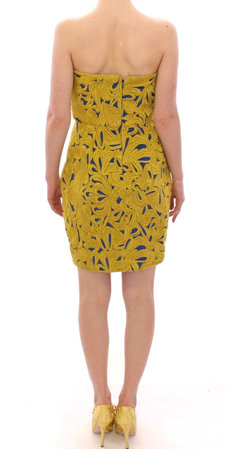 Vestido mini burbuja sin tirantes azul y amarillo
