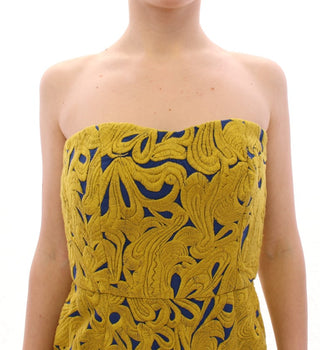 Vestido mini burbuja sin tirantes azul y amarillo