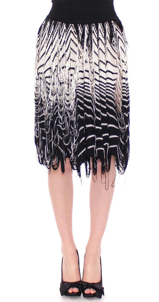 Weiß Schwarzer Asymmetrischer Strickrock