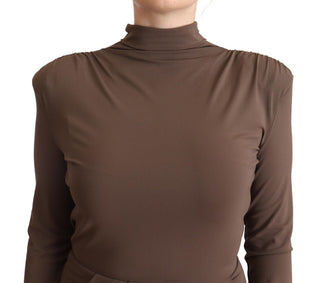 Braunes Etui-Kleid aus Acetat mit langen Ärmeln und Rollkragen