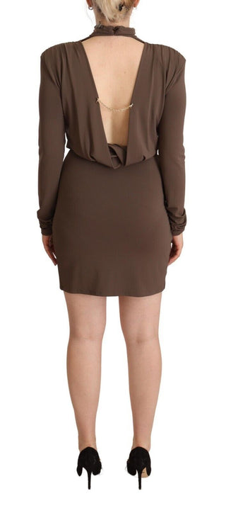 Braunes Etui-Kleid aus Acetat mit langen Ärmeln und Rollkragen