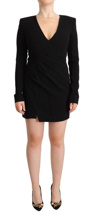 Vestido mini negro con mangas largas y escote en V profundo