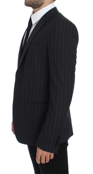 Grau gestreifter, schmal geschnittener Blazer aus Wolle