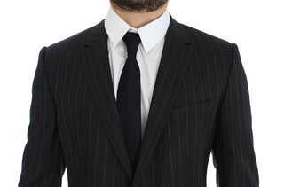 Grau gestreifter, schmal geschnittener Blazer aus Wolle