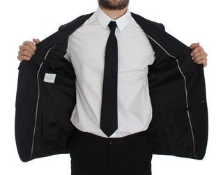 Grau gestreifter, schmal geschnittener Blazer aus Wolle