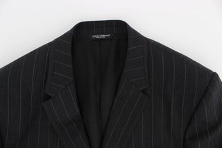 Grau gestreifter, schmal geschnittener Blazer aus Wolle