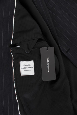 Grau gestreifter, schmal geschnittener Blazer aus Wolle