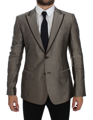 Blazer de seda marrón ajustado de dos botones