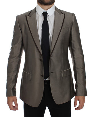 Blazer de seda marrón ajustado de dos botones