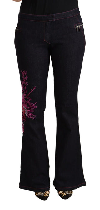 Schwarze Baumwoll-Flared Jeans mit mittlerer Bundhöhe