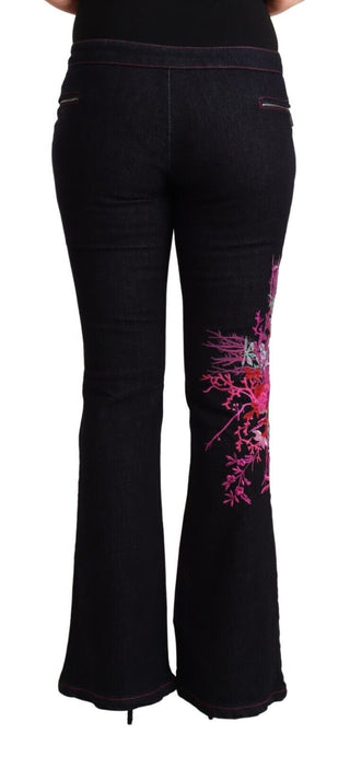 Schwarze Baumwoll-Flared Jeans mit mittlerer Bundhöhe