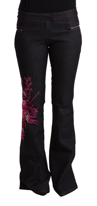 Schwarze ausgestellte Denim-Jeans aus Baumwolle mit Stretch und mittlerer Bundhöhe