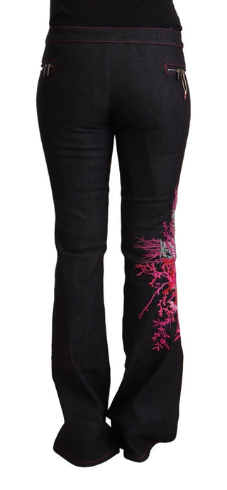 Schwarze ausgestellte Denim-Jeans aus Baumwolle mit Stretch und mittlerer Bundhöhe