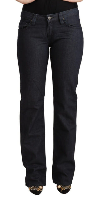 Dunkelblaue Stretch-Jeans aus Baumwolle, niedrige Leibhöhe, gerades Bein