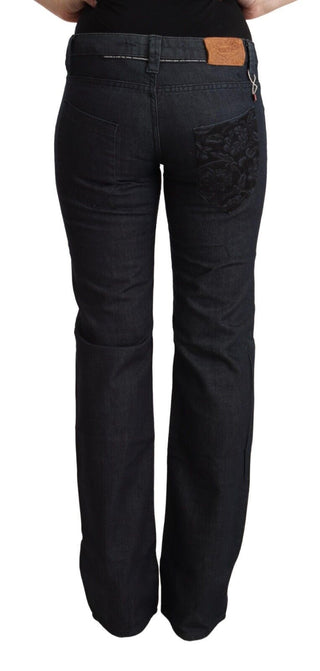 Dunkelblaue Stretch-Jeans aus Baumwolle, niedrige Leibhöhe, gerades Bein