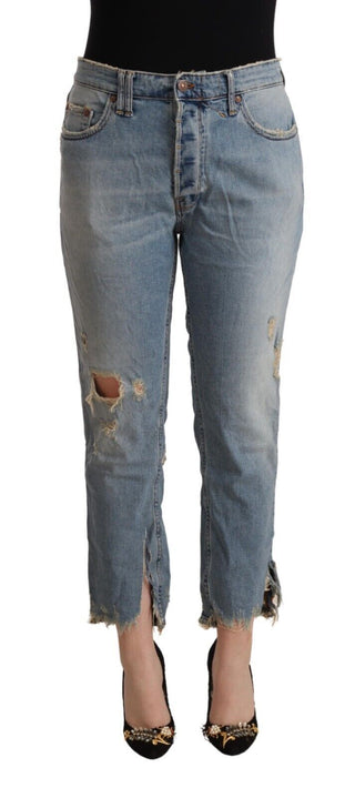 Jeans cortos azul claro desgastados de cintura media