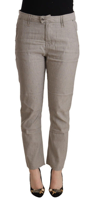Pantalones grises claros de mezcla de lino, ajustados de cintura media