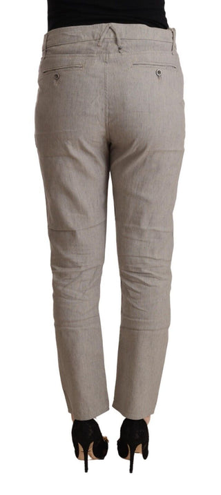 Pantalones grises claros de mezcla de lino, ajustados de cintura media