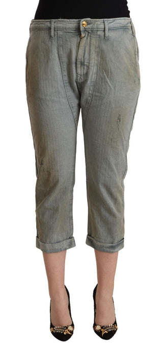 Pantalones ajustados recortados de algodón 100% gris de cintura media