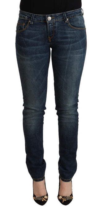 Jeans de mezclilla ajustados de algodón lavado azul de cintura baja