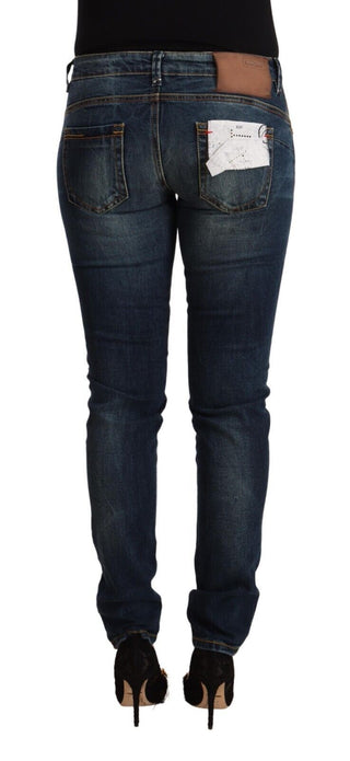 Blaue Slim Fit Jeans aus gewaschener Baumwolle mit niedriger Taille