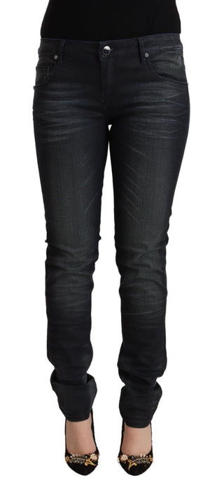 Jeans de mezclilla ajustados de algodón lavado negro de cintura baja