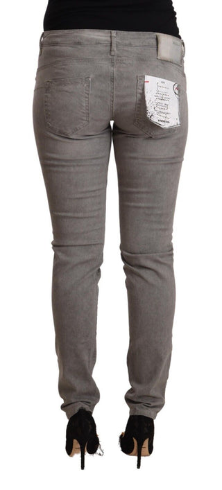 Graue Baumwolle, niedrige Taille, Skinny Push-Up Jeans